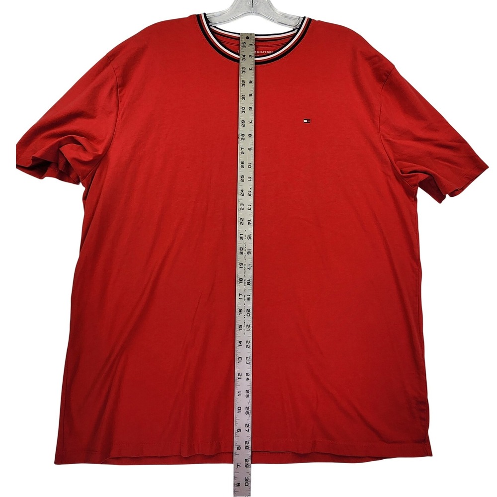 Tommy Hilfiger XXL Red T-Shirt‎ Striped Collar Logo Tee Preppy Classic Mens